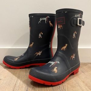 Joules Navy & Red Dog Print Mid-Calf Rain Boots